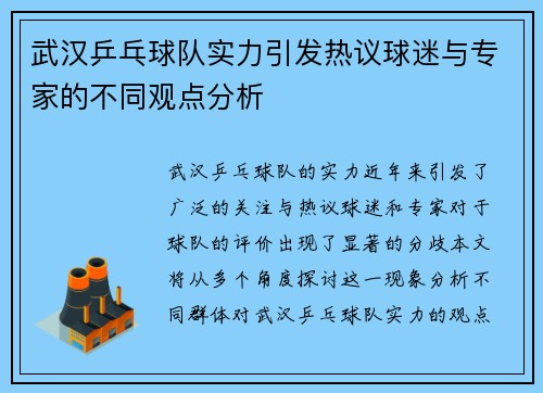 武汉乒乓球队实力引发热议球迷与专家的不同观点分析